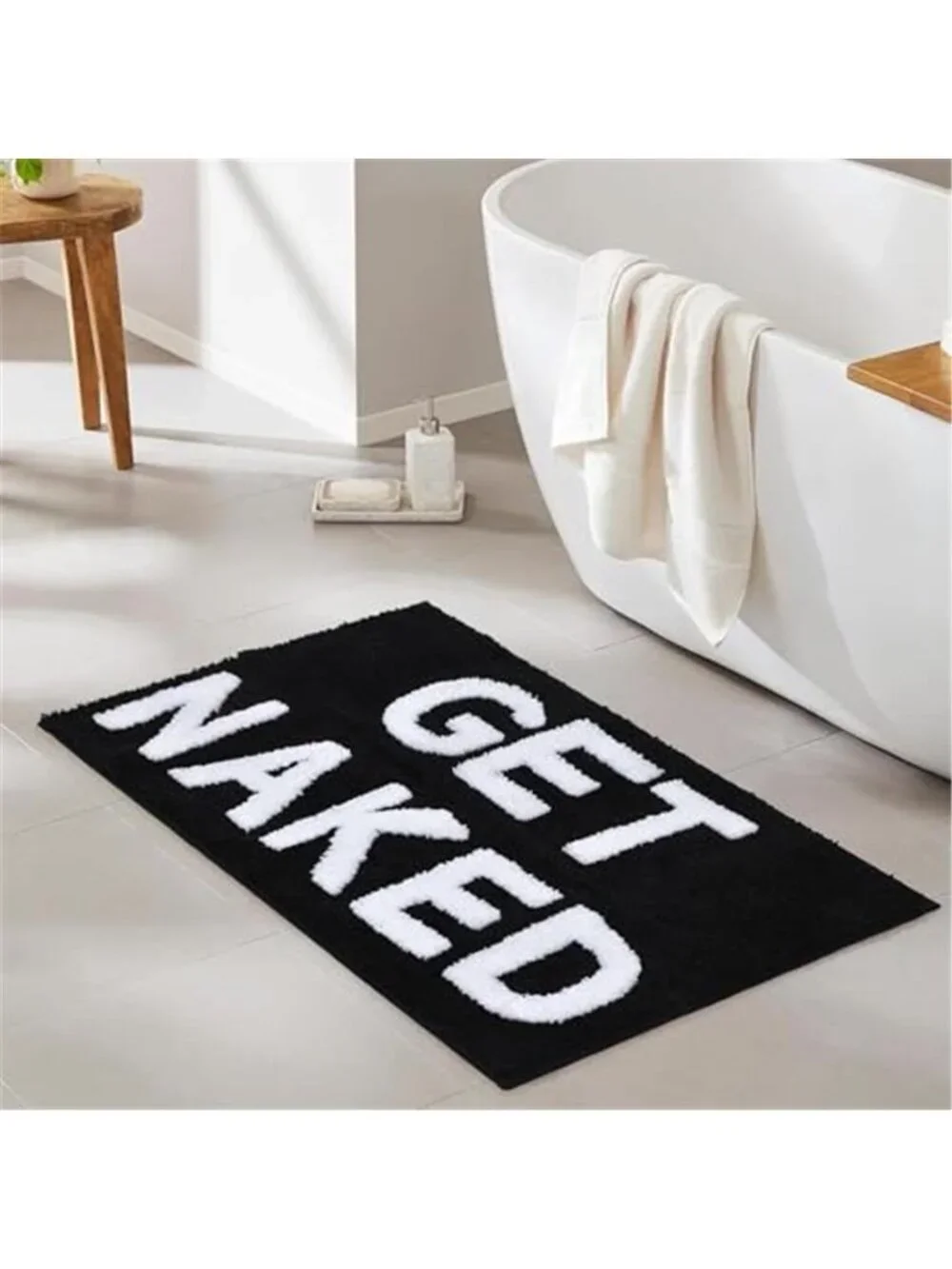 Funny Get Naked Bath Mat Black Microfiber Soft Absorbent Non Slip Rug